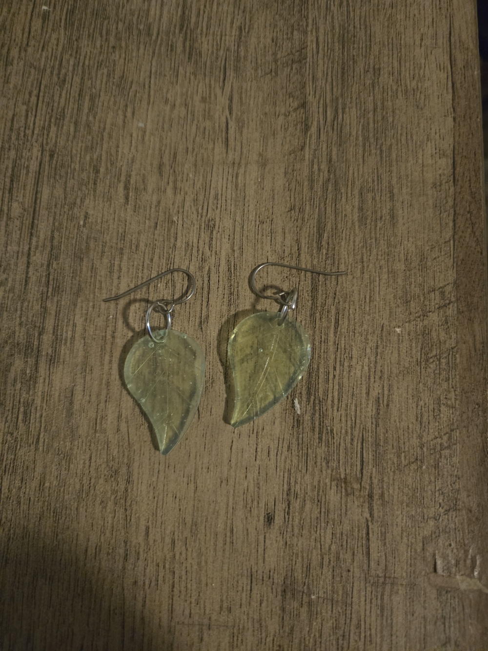 Handcrafted Resin Leaf Dangle Earrings in Pale Green